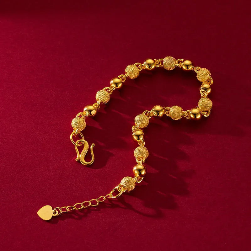 Solid light sand beads all-match bracelet in antique style with chain design on alloy