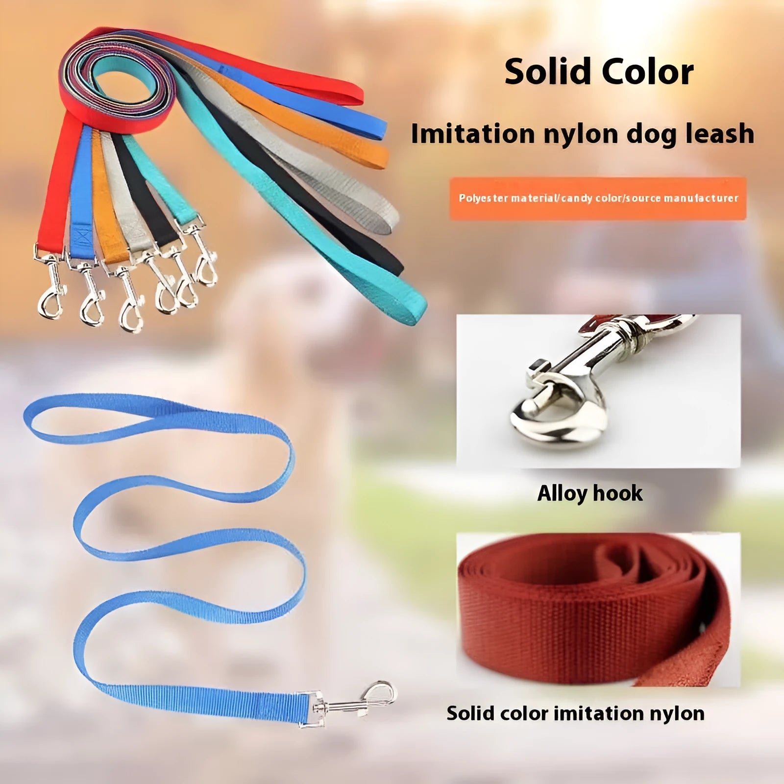 Solid colour dog training rope leash with hand-holding handle in various colour options