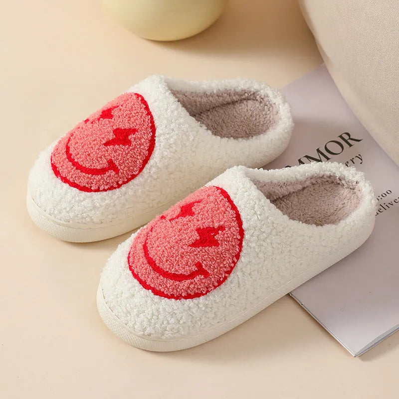 Plush cartoon love style slippers with round toe design and PVC sole
