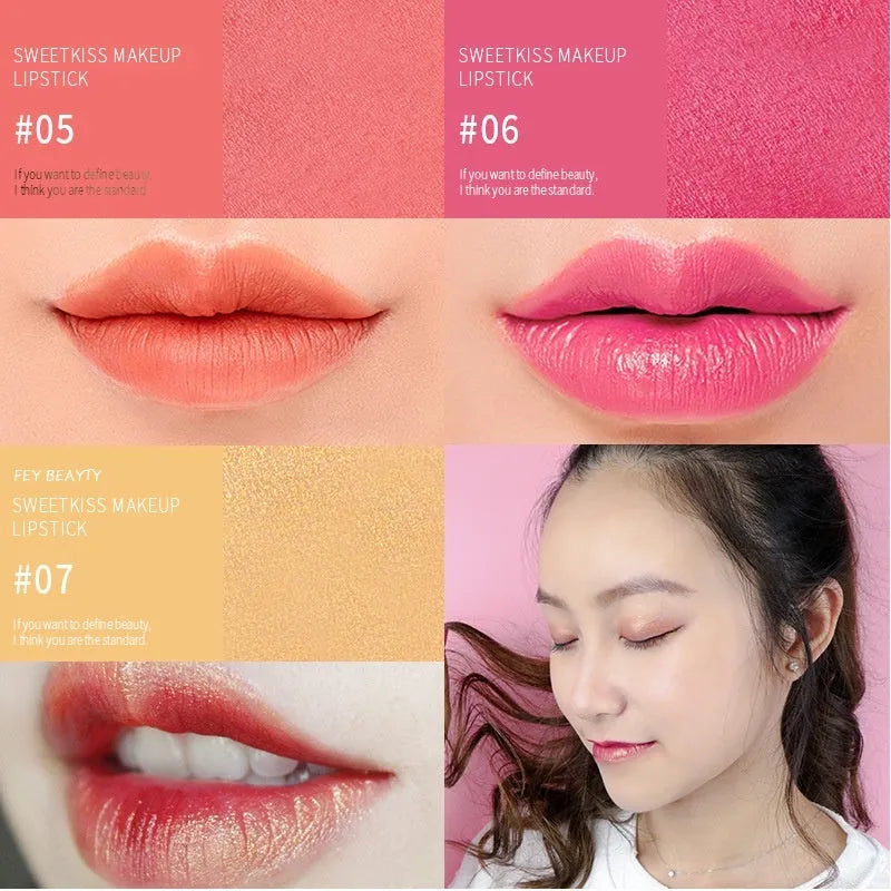 Fey Beauty moisturising lipstick in shade options including Cameo Brown and Milk Tea Yellow, 3.8g