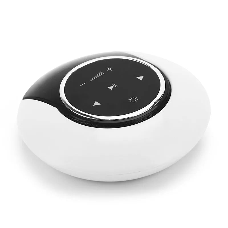 Blue Bluetooth speaker LED desk lamp with touch controls and folding design on wooden desktop