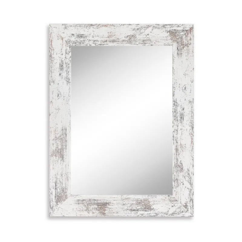 Wall-mounted bathroom mirror with retro Chinese style frame in white, available in two size options