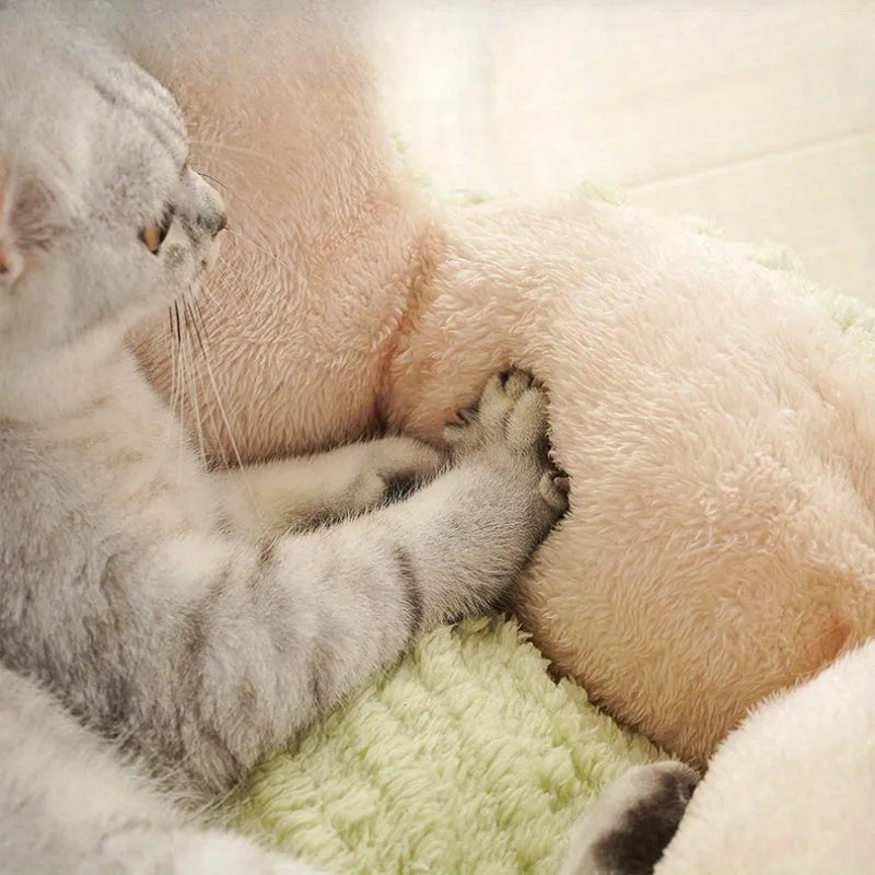 Green cactus-themed cat kennel with soft fleece lining, shown in large 60cm size.