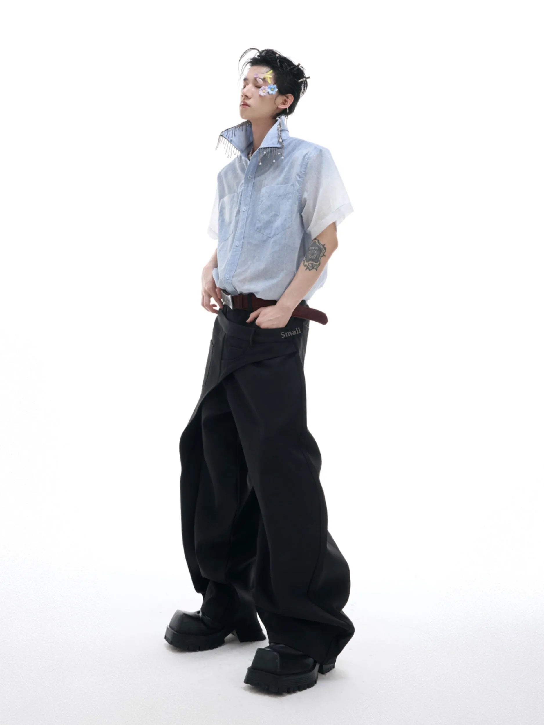 Blue to white gradient men's short-sleeved loose fit polyester shirt