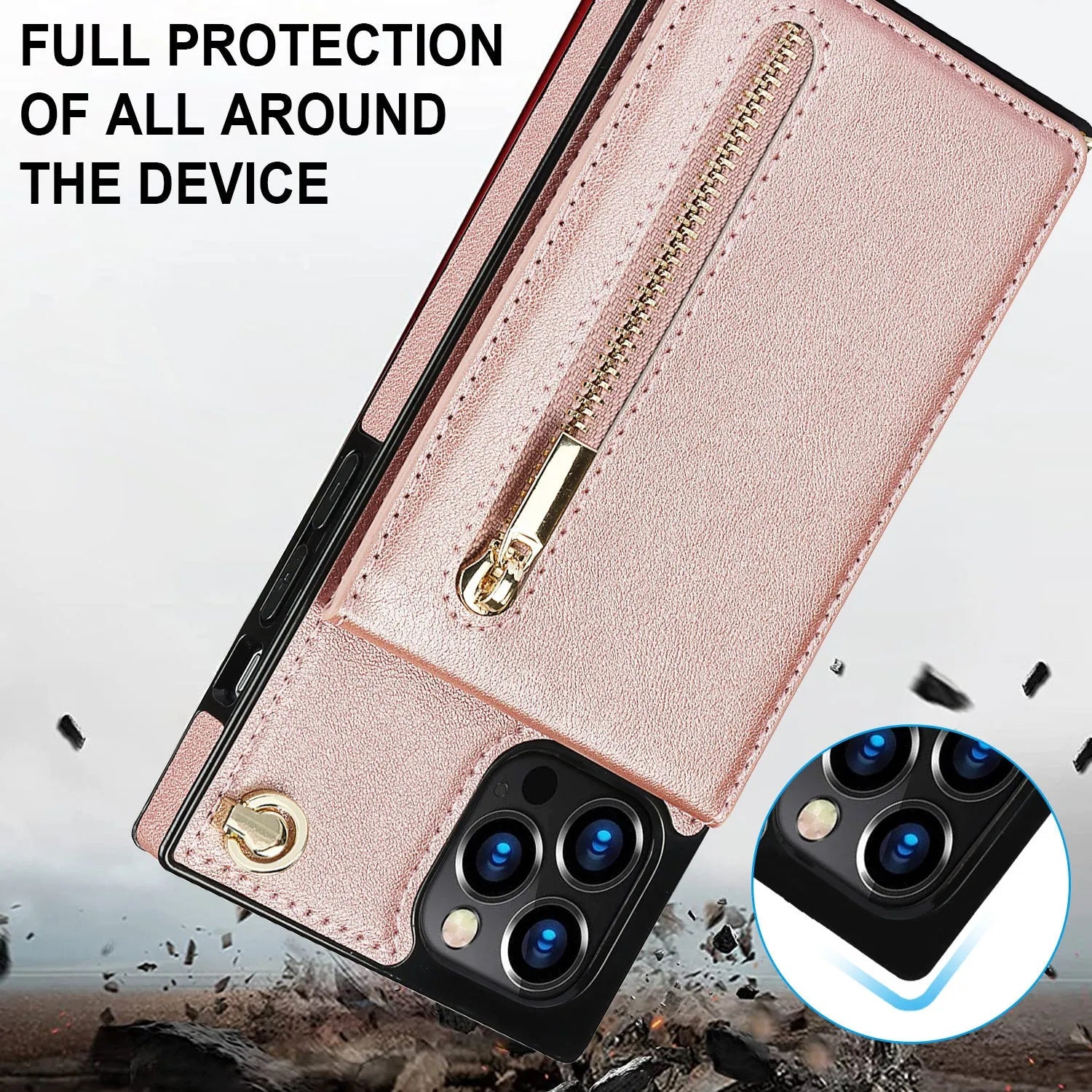 Black genuine leather and TPU protective case for a mobile phone on a table