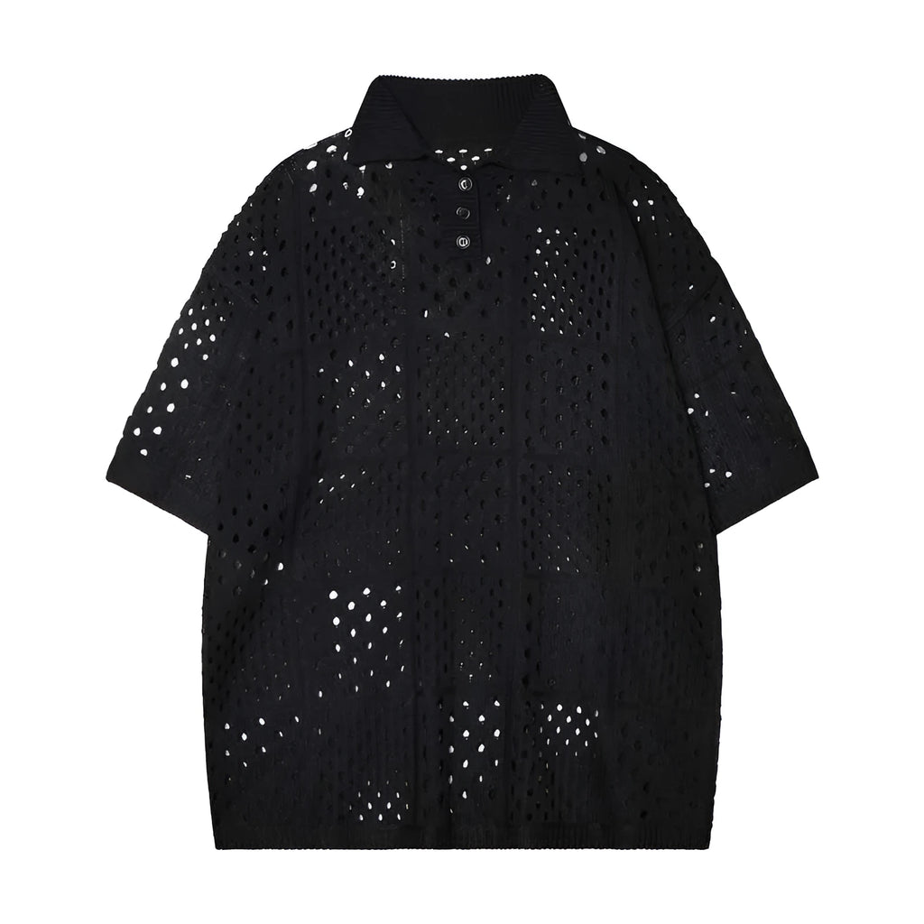 Men's loose fit short sleeve polo shirt in solid black colour for teenage casual wear