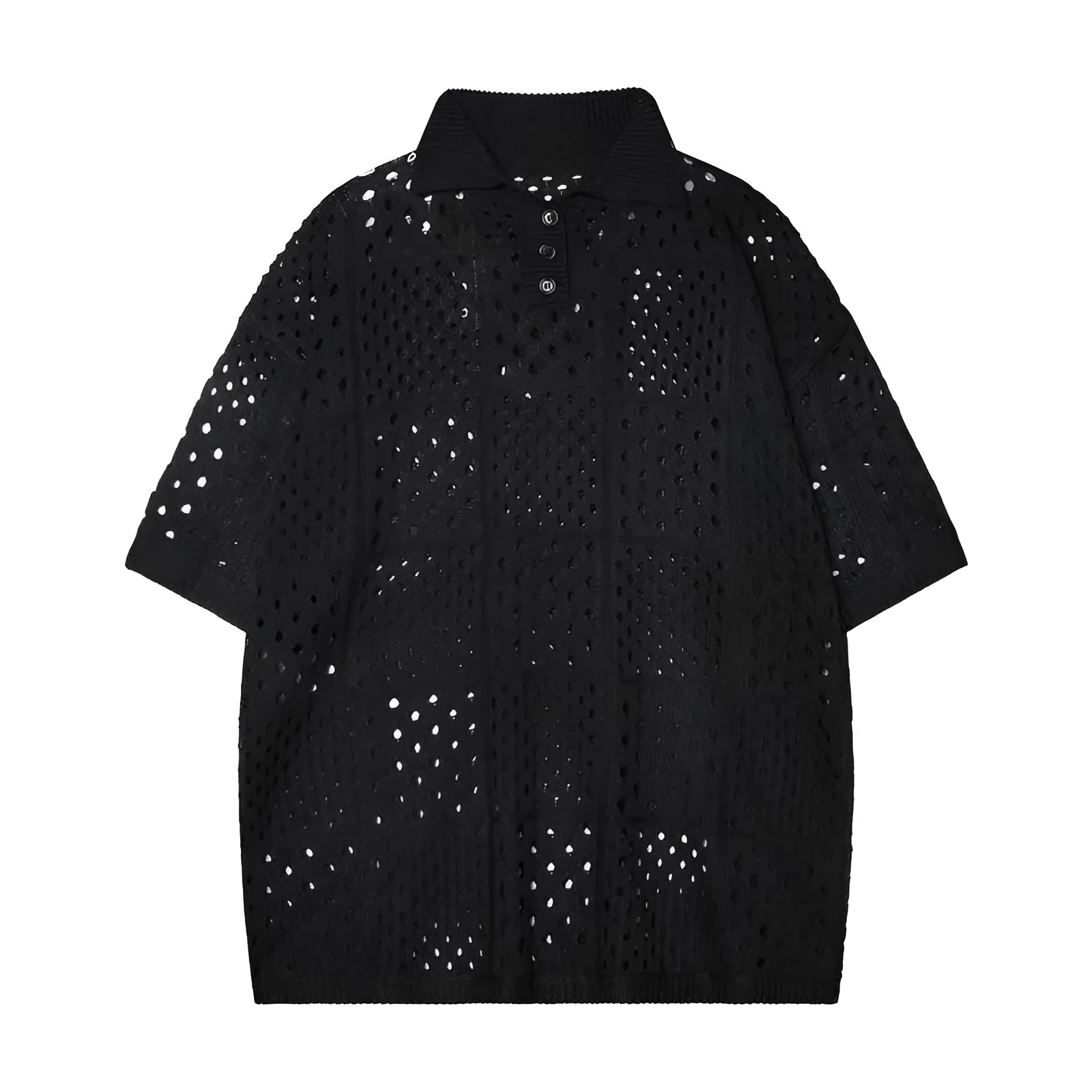 Men's loose fit short sleeve polo shirt in solid black colour for teenage casual wear