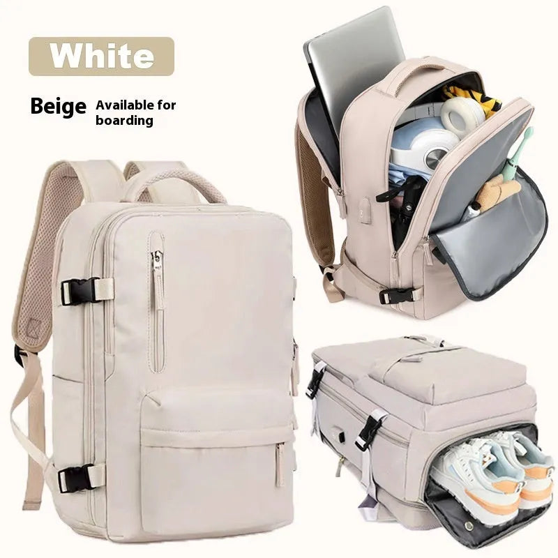 Women's large capacity Oxford cloth luggage backpack with curved straps in light grey colour