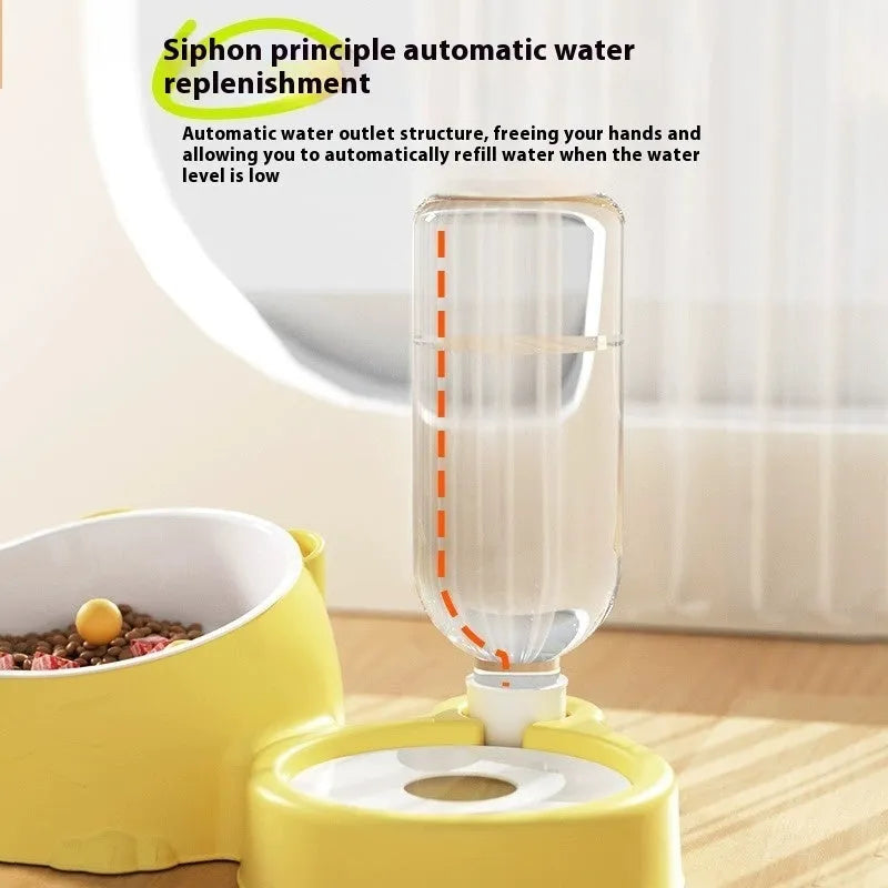 Automatic pet drinking fountain with food bowl in selected colour for cats