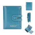 Soft PU leather card holder wallet for women shown in multiple colours with card slots.