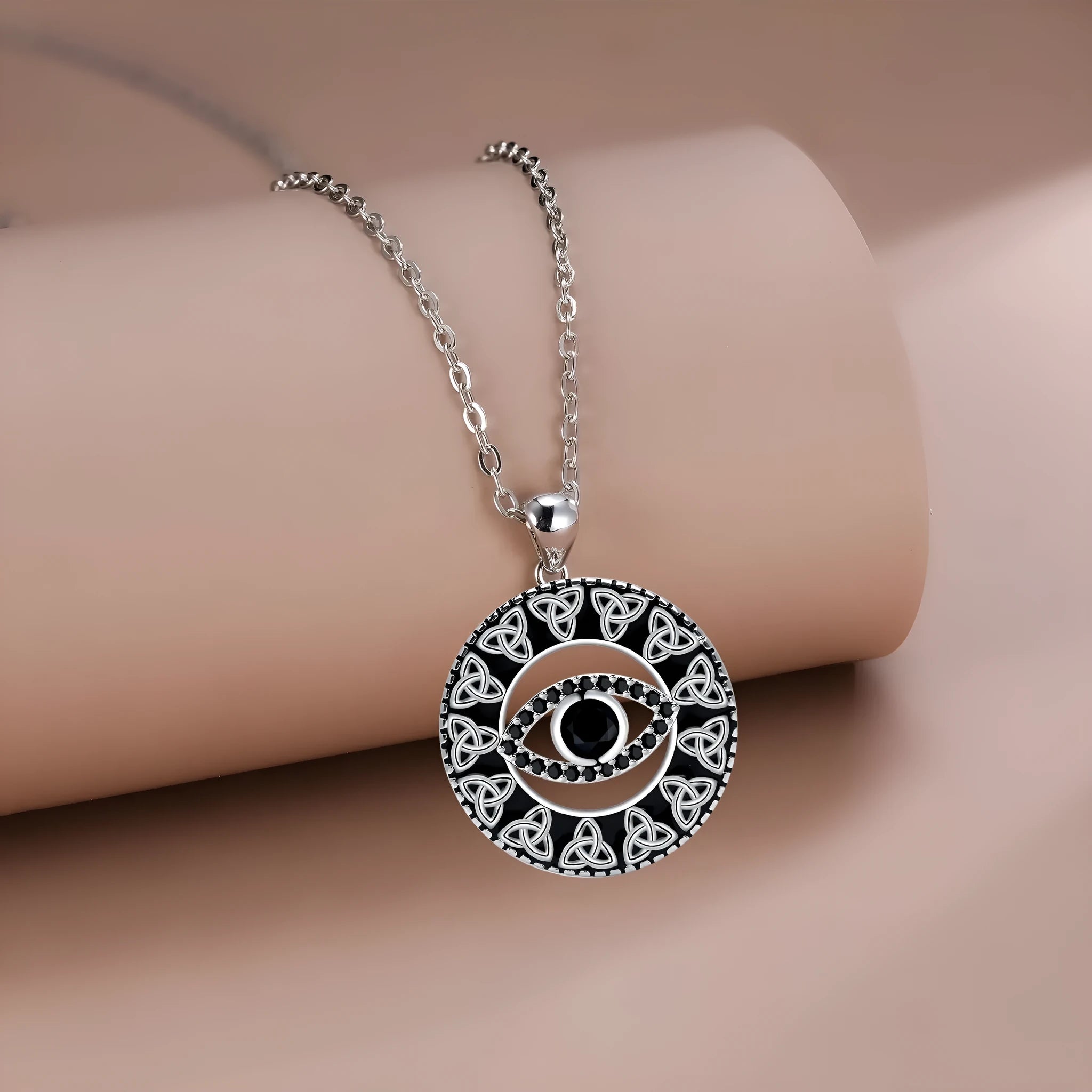 Copper Devil's Eye necklace with cross chain for women, electroplated finish evil eye pendant
