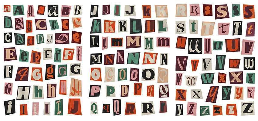 Set of printed vinyl decoration stickers showing English letters A, B, C, D, E and weekly words in a cute style.