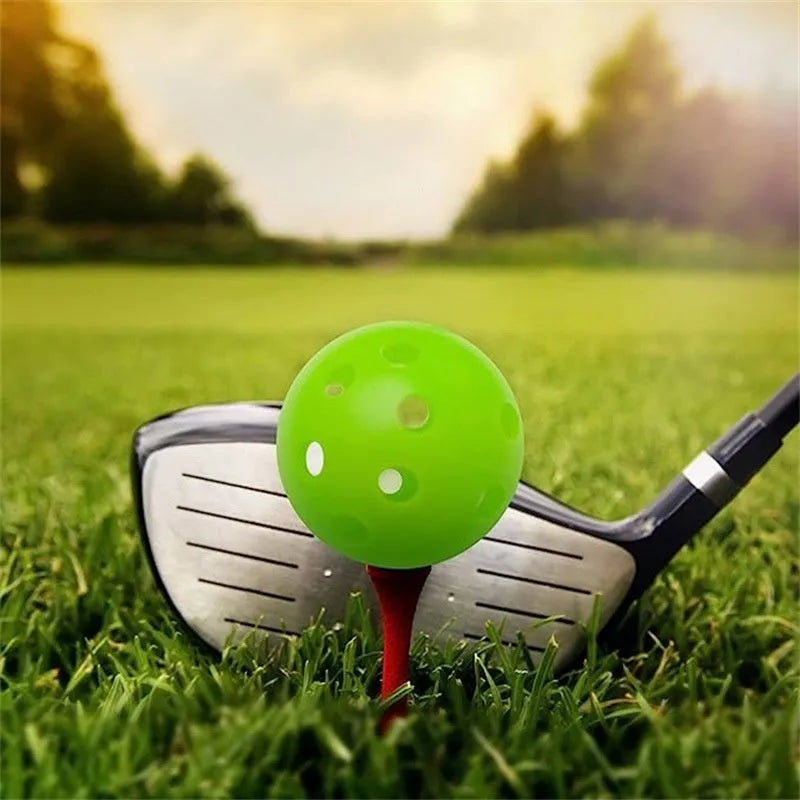 Six multi-colour 42mm golf practice balls including red, orange, blue, green, white, and yellow options