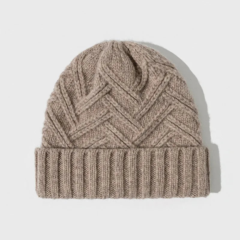 Wool knitted women's hat with dome crown and totem pattern in six colour options