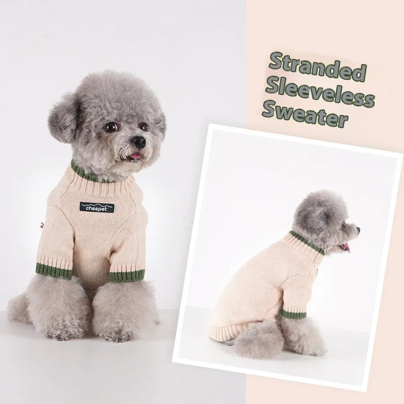 Two-leg pet sweater wool fabric British style with contrast colour trim for dogs
