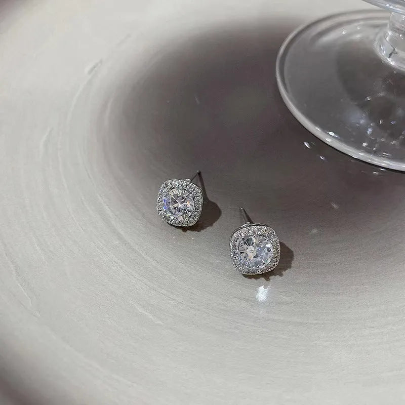 Square diamond geometric earrings in alloy with quadrilateral design, available in silver and gold colours
