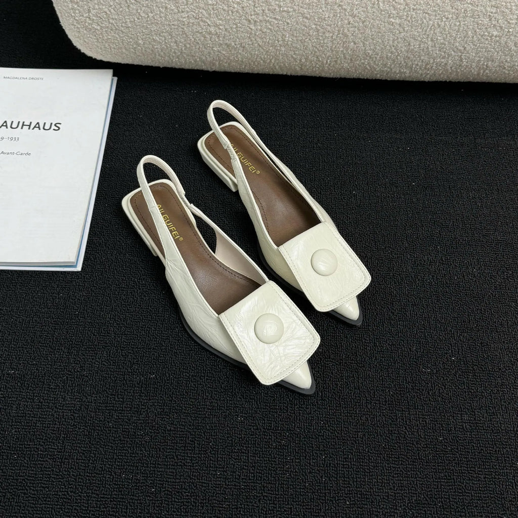 Women's low heel pointed toe sandals with back strap in apricot colour
