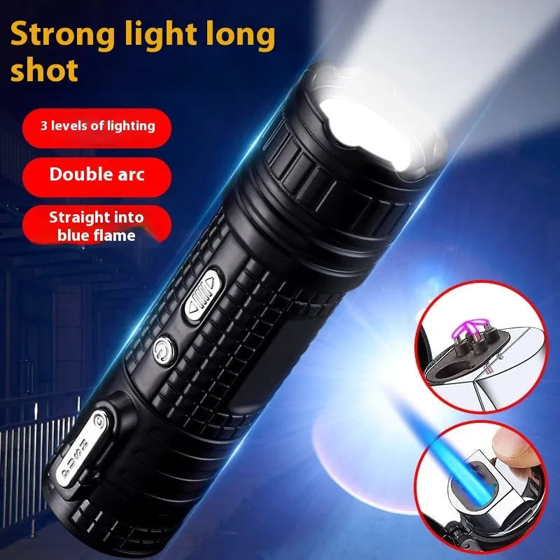 TH727 multi-function metal flashlight lighter in camouflage, red, black, blue or yellow colour.