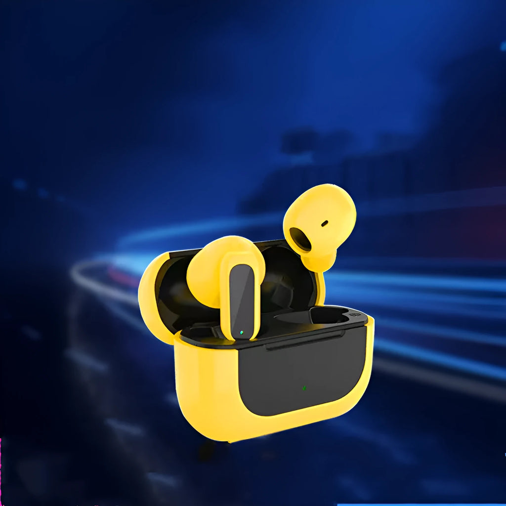 Jerry cartoon wireless in-ear Bluetooth headphones in black, white, or yellow colour options.