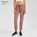 Women's high waist yoga pants in distilled coffee colour with drawstring waistband for fitness activities