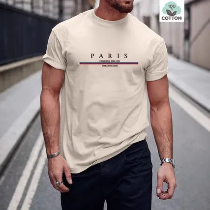 Men's heavy pure cotton short-sleeved T-shirt with a printed design in a loose casual fit