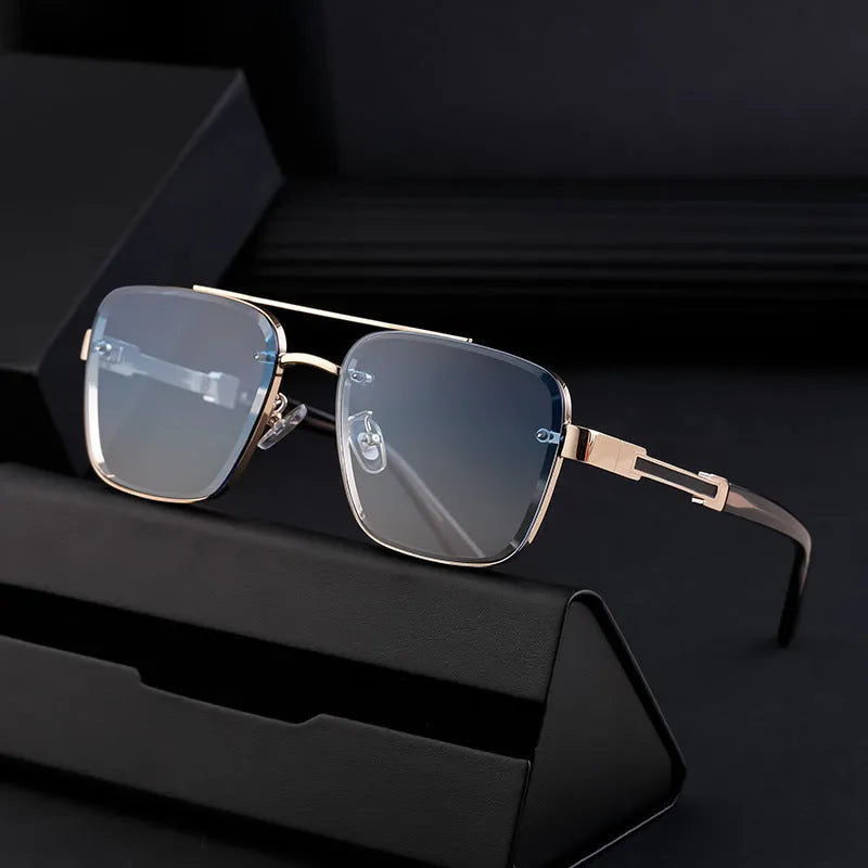 Men's vintage sunglasses with PC lenses in multiple colour options including gradient blue and gun gray gray green
