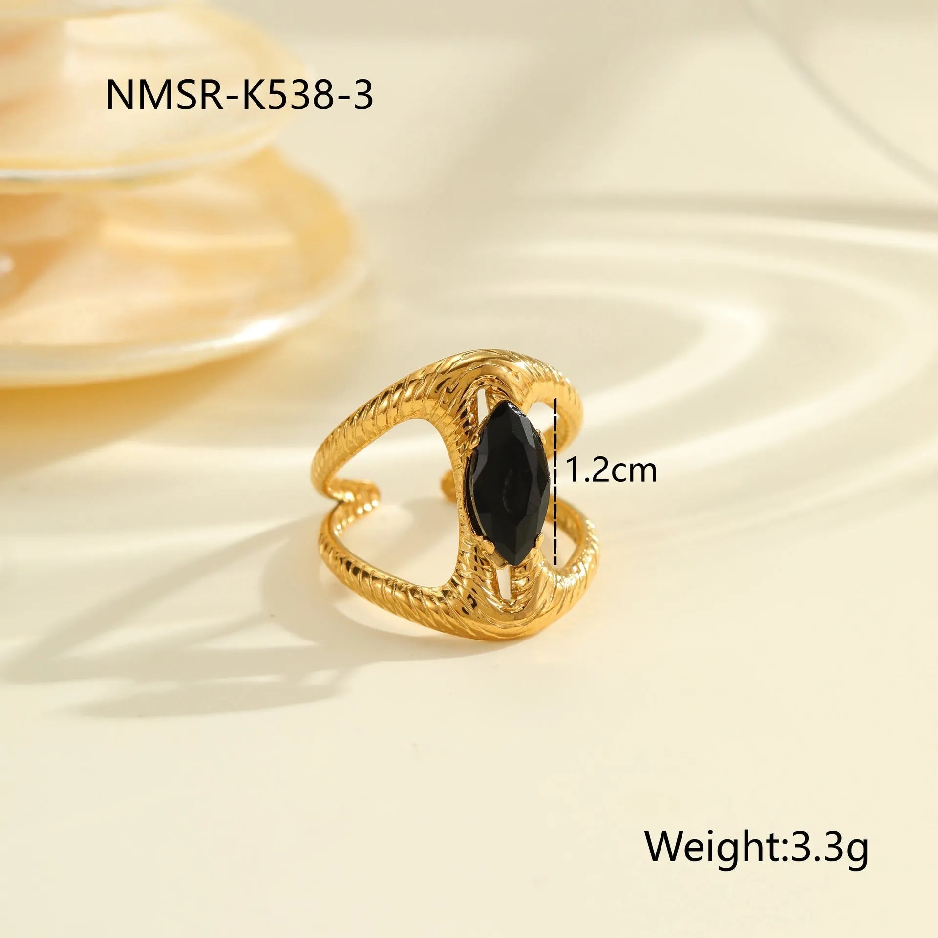 Geometric open mouth women's ring with zircon inlay made from silver-toned electroplated stainless steel.