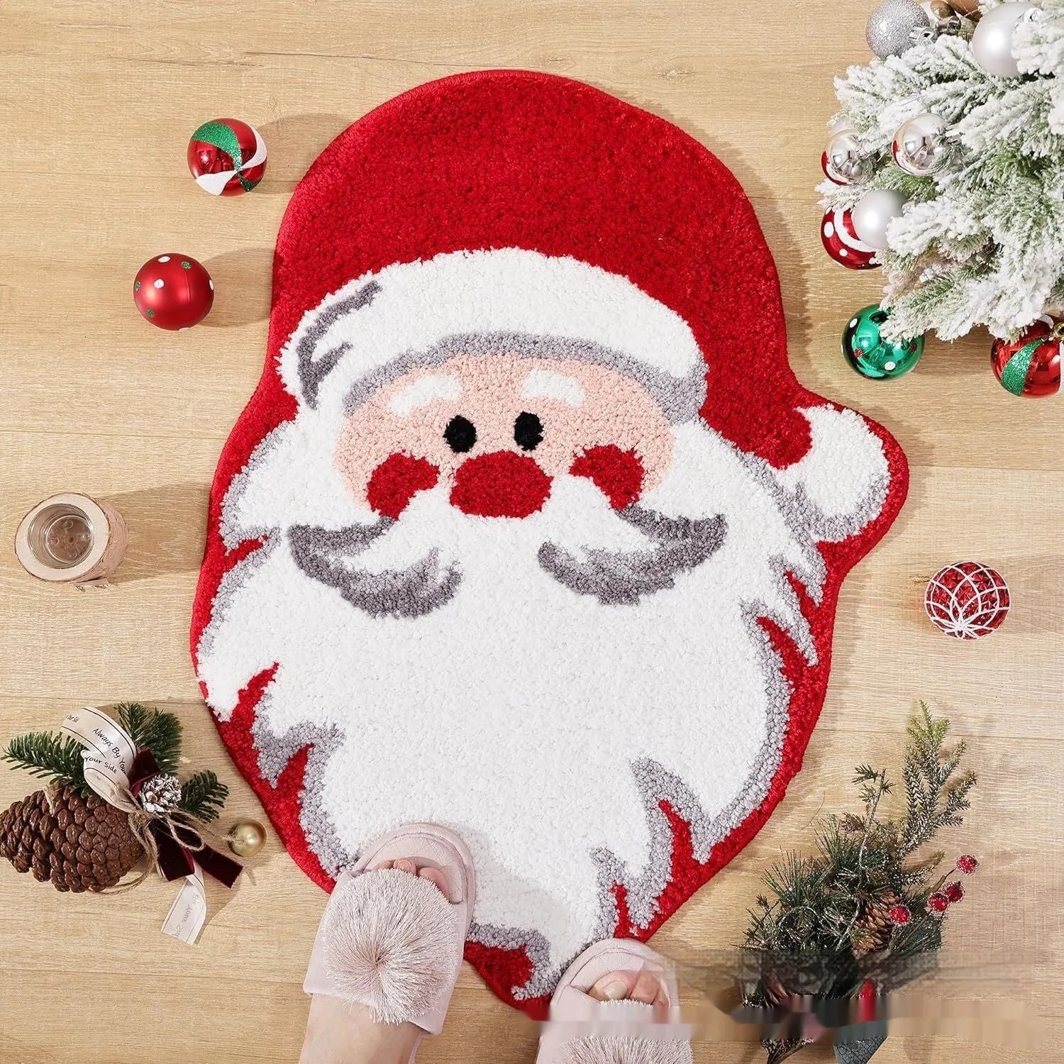 Christmas hallway mat with geometric festive patterns and non-slip backing in multiple size options