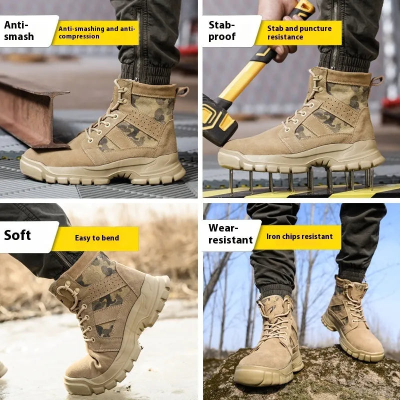 Men's high ankle safety boots with steel toe, black colour, lace-up closure, and EVA rubber sole