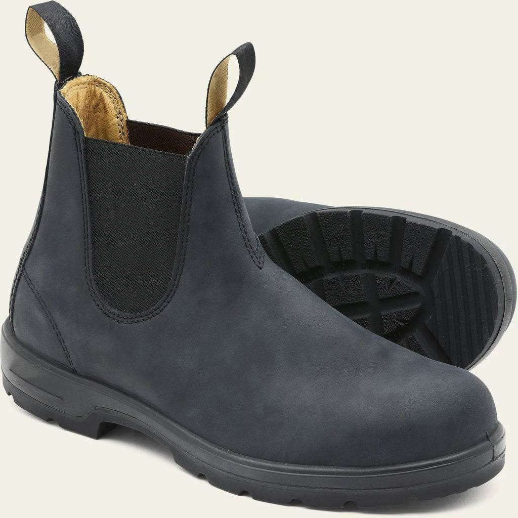 Vintage-style unisex Chelsea boot in frosted brown PU with car suture detail and a low horseshoe heel.