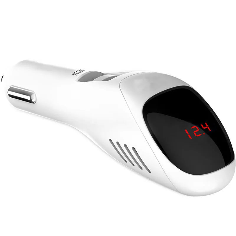 White car USB charger with integrated air purifier showing compact 103mm design