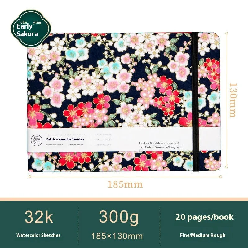 Feiluniao handmade fabric watercolour notebook with artistic cover design, 185mm length for portable sketching