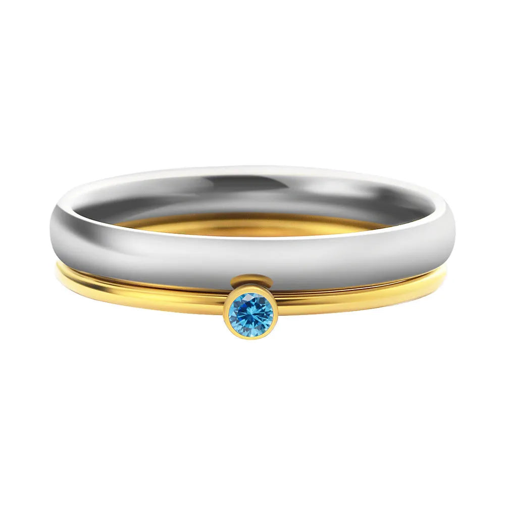 December birthstone engraved titanium steel ring on a geometry band in gold and steel colours
