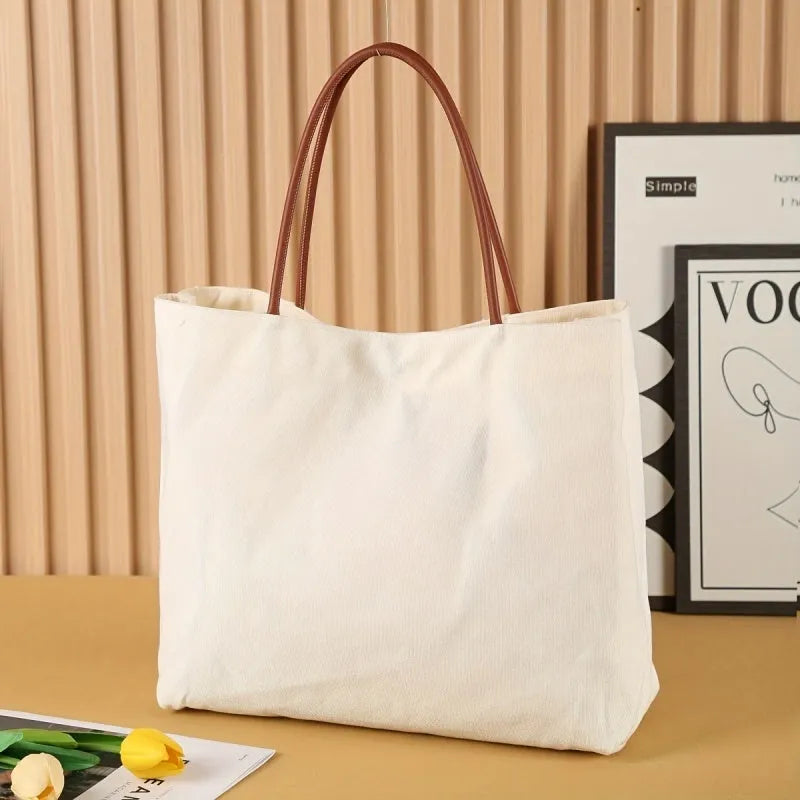 Canvas tote bag in beige white colour with reinforced double-stitched handles
