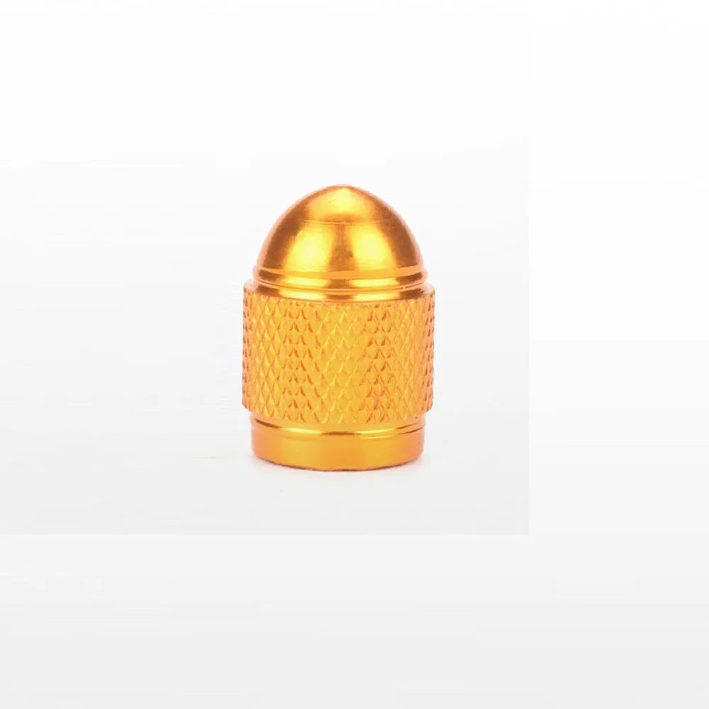 Aluminium mountain bike tyre valve cap in choice of five colours: black, blue, gold, silver, red.