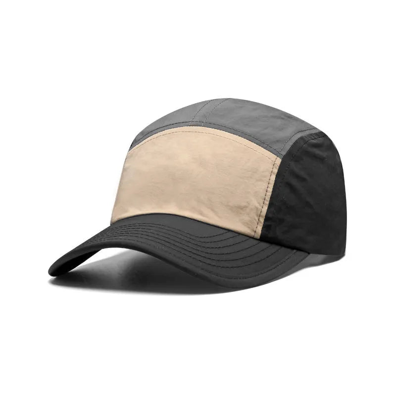 Men's quick-drying baseball cap with curved brim and five-piece colour matching panels