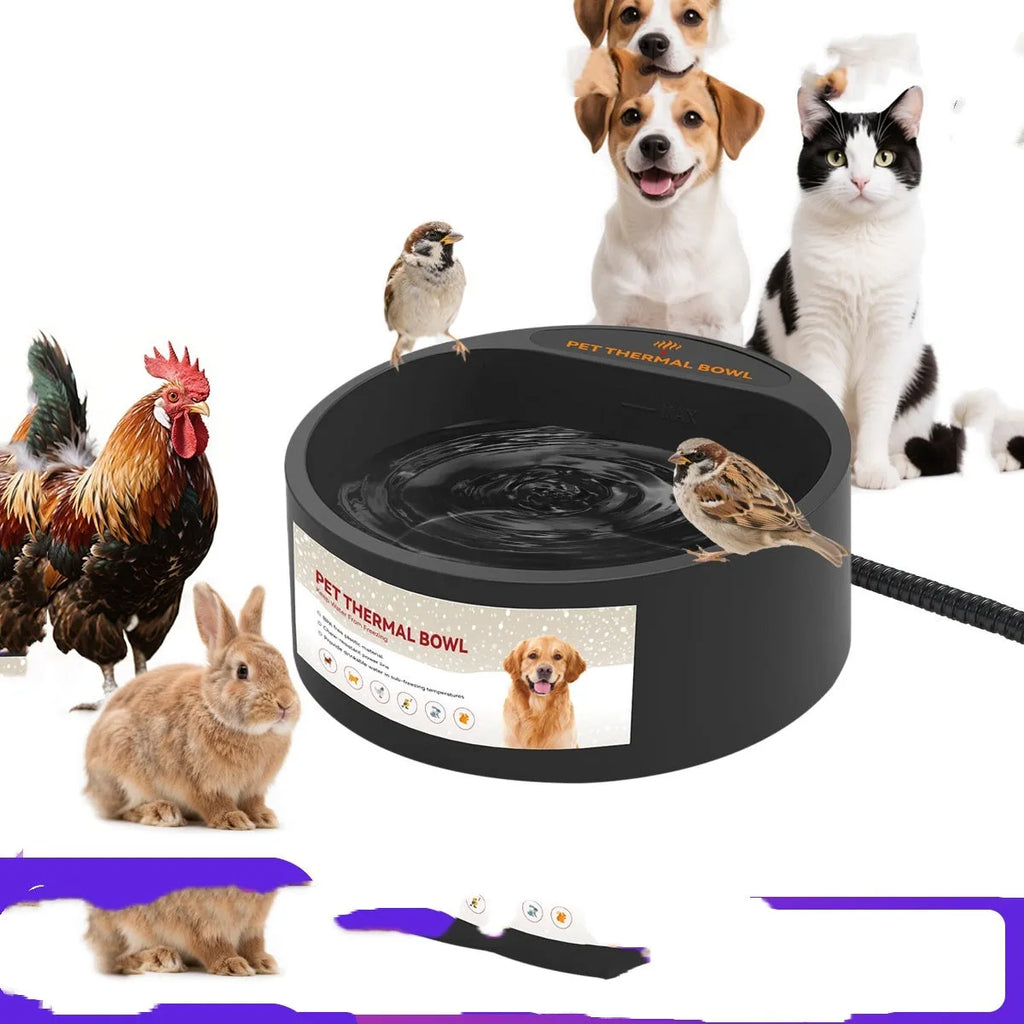 Black pet heating bowl with 2.2L capacity and 35W warming element for cats and dogs