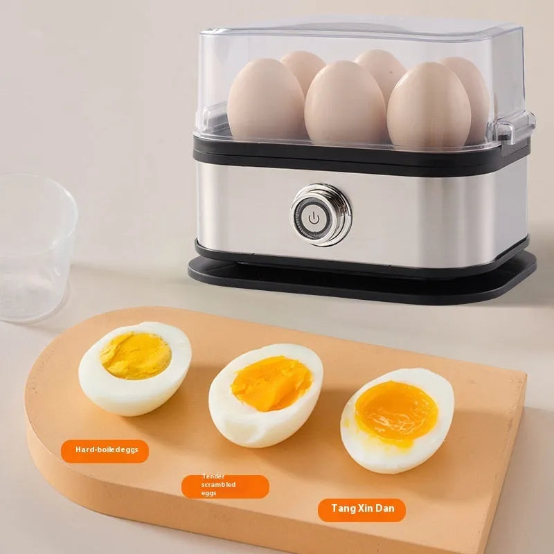 Black stainless steel portable egg boiler with belt clip for travel cooking