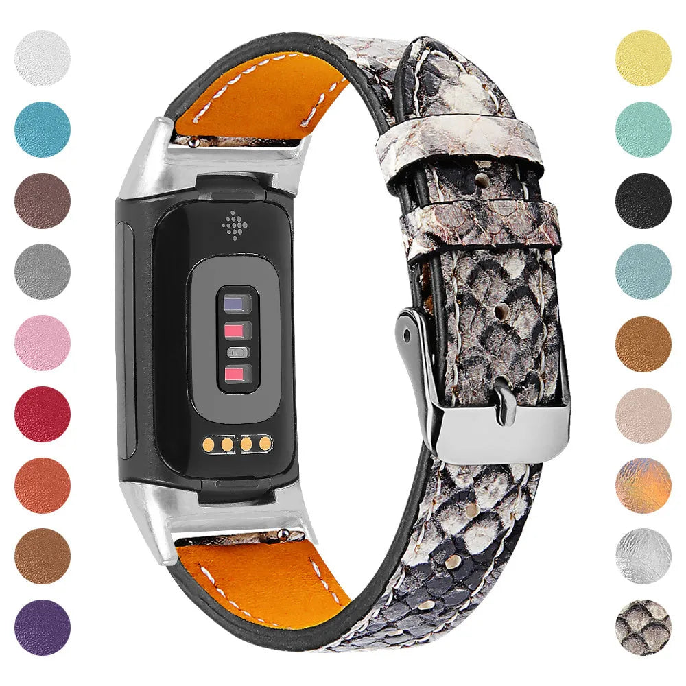 Genuine leather smart watch strap for Fitbit Charge 5 and Charge 6 in various colour options