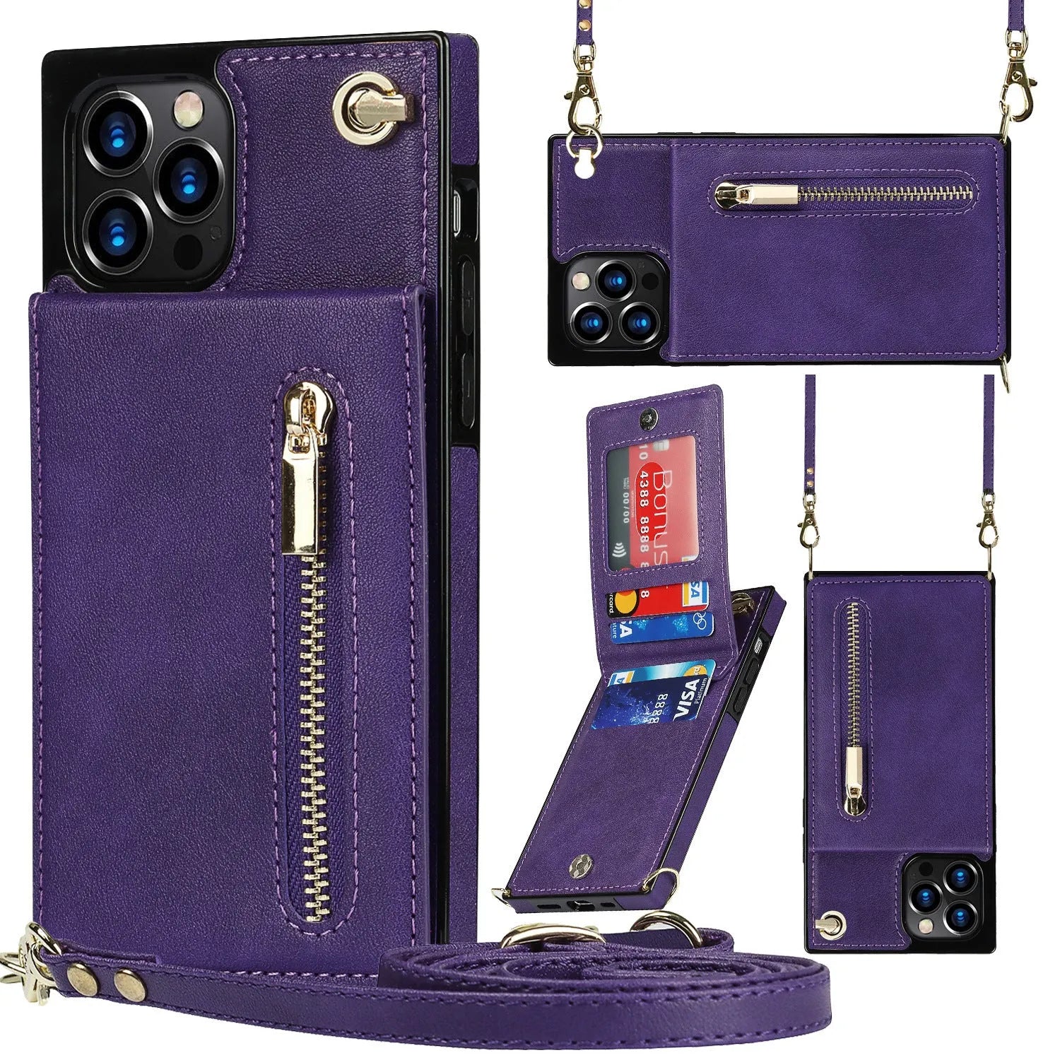 Black genuine leather and TPU protective case for a mobile phone on a table