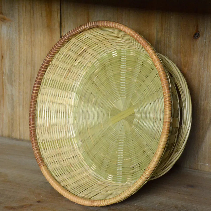 Handmade woven bamboo storage basket with rectangular shape and natural texture