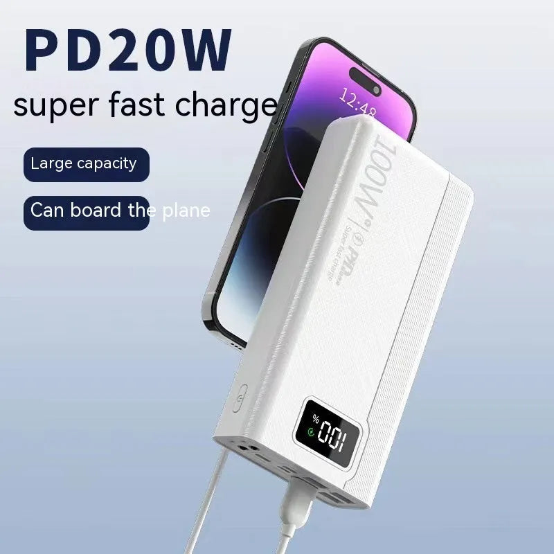 Black and white large capacity power bank with fast charging support