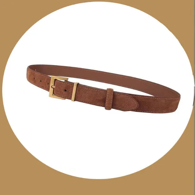 Ladies' black genuine leather pin buckle dress belt with quadrilateral buckle design