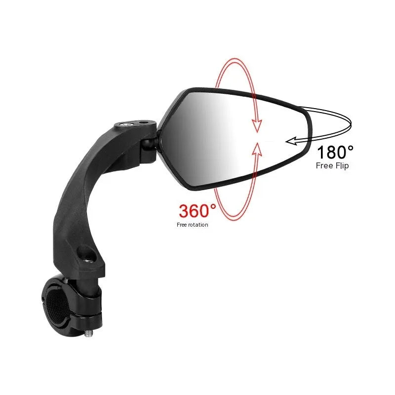Black acrylic bicycle rearview mirror with rotatable adjustment mechanism