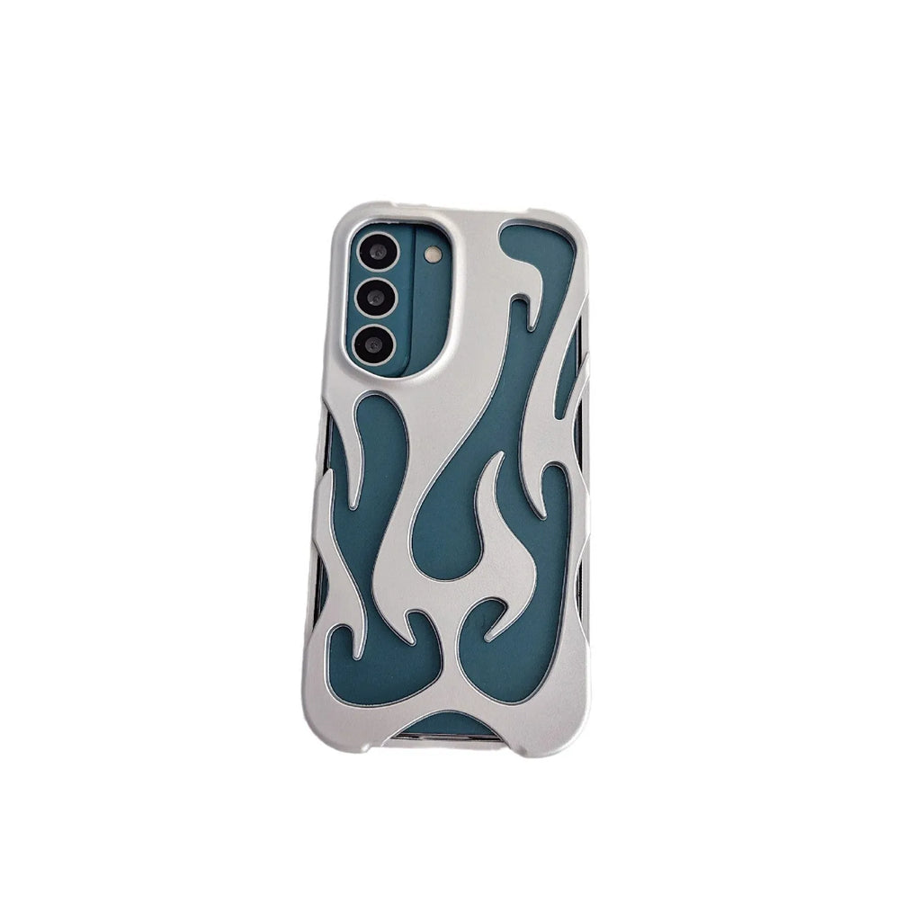 Samsung S24 hollow flame pattern drop-resistant TPU phone case in black electroplated finish