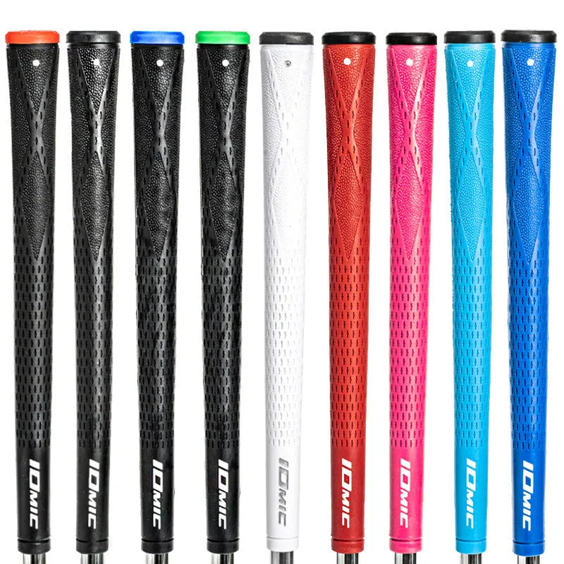TPE material golf club replacement grip in various colours including pink, red, blue, white and two-tone options.