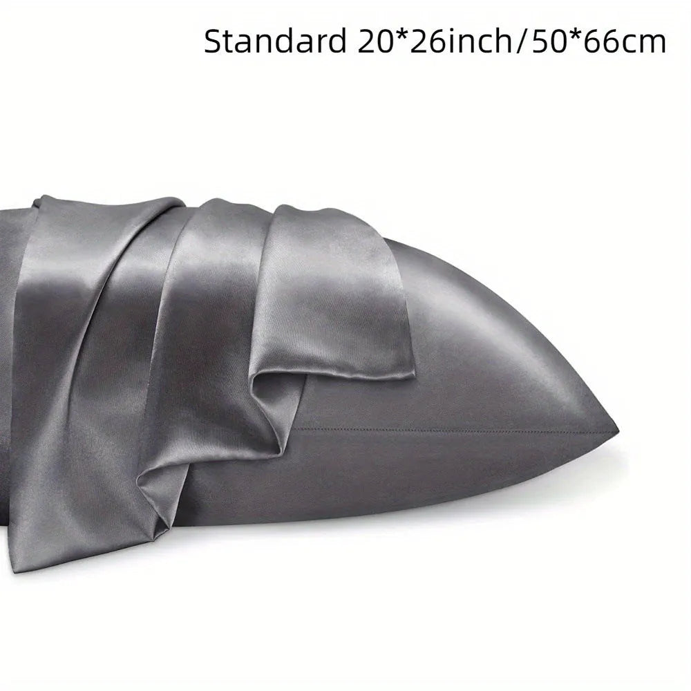 Satin cloth solid colour pillowcase pair in polyester fibre with plain weave finish