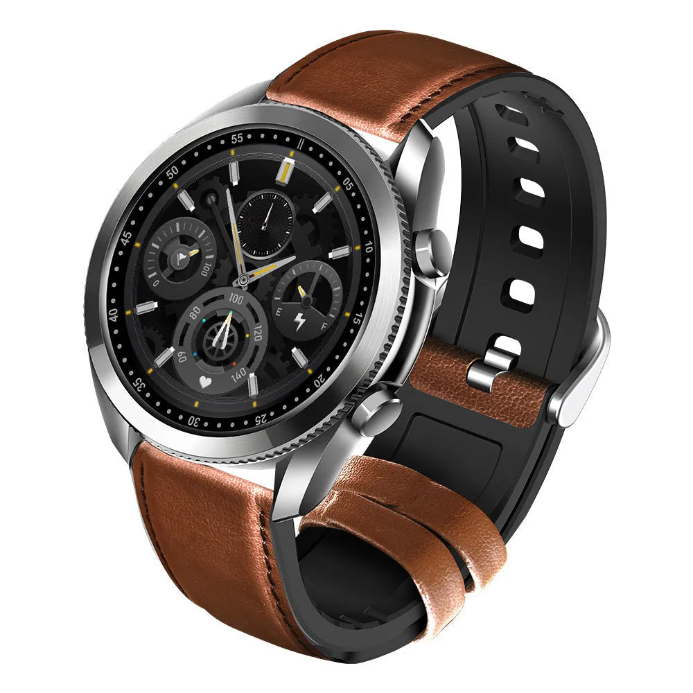 UM90 black smart call watch with leather strap showing heart rate and sports tracking on 1.28-inch screen
