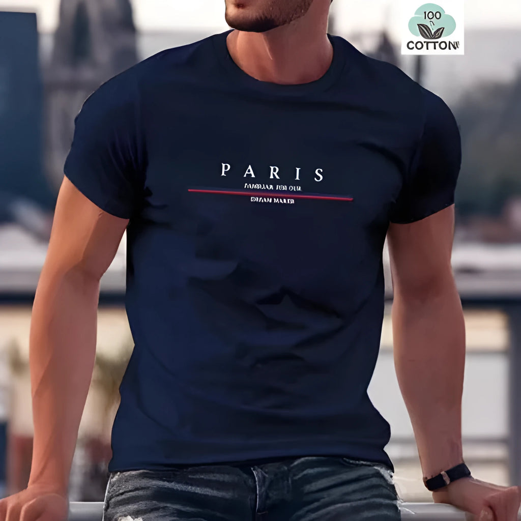 Men's heavy pure cotton short-sleeved T-shirt with a printed design in a loose casual fit
