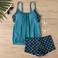 Women's split printed polka dot boxer swimsuit briefs in high-waist conservative style